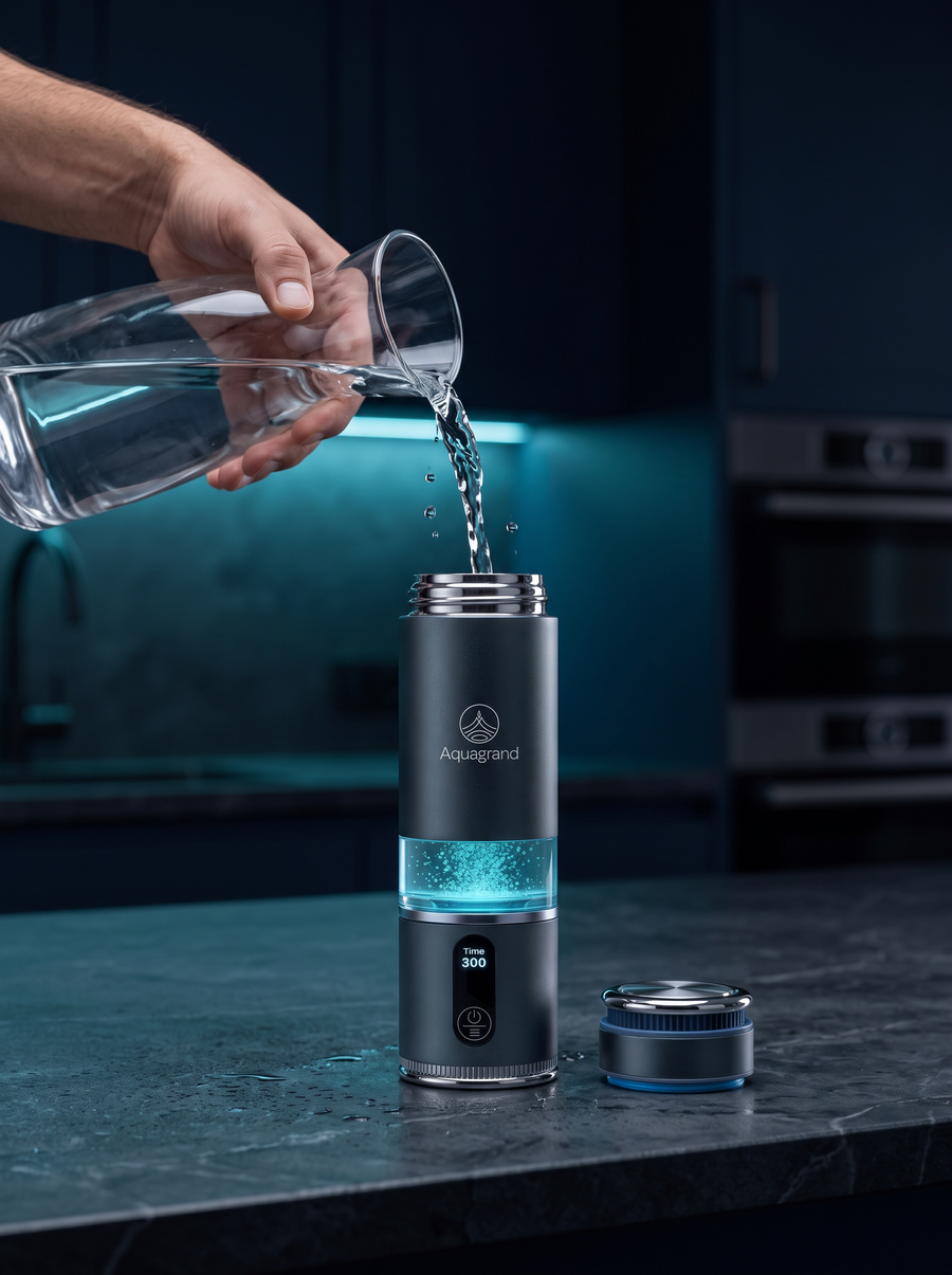 Step 1: fill the AQUAGRAND bottle with clean drinking water
