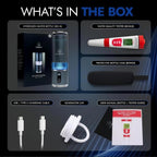 What's in the box: bottle, water meter, protective case, USB-C cable, generator cap and user manual