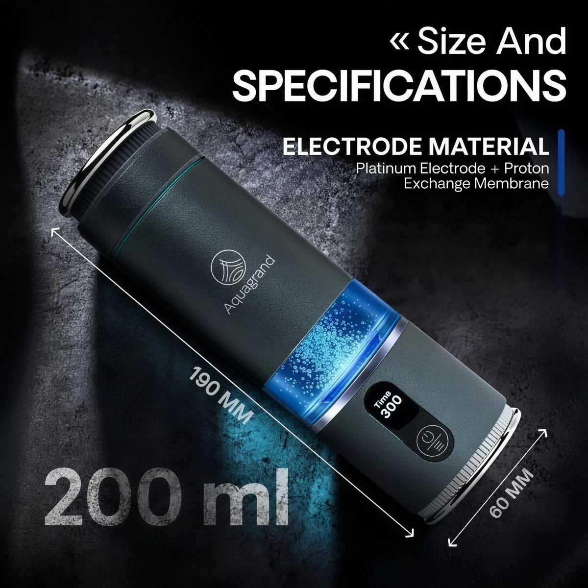 Size and specifications: 200 ml, 190 x 60 mm, platinum electrode with proton exchange membrane